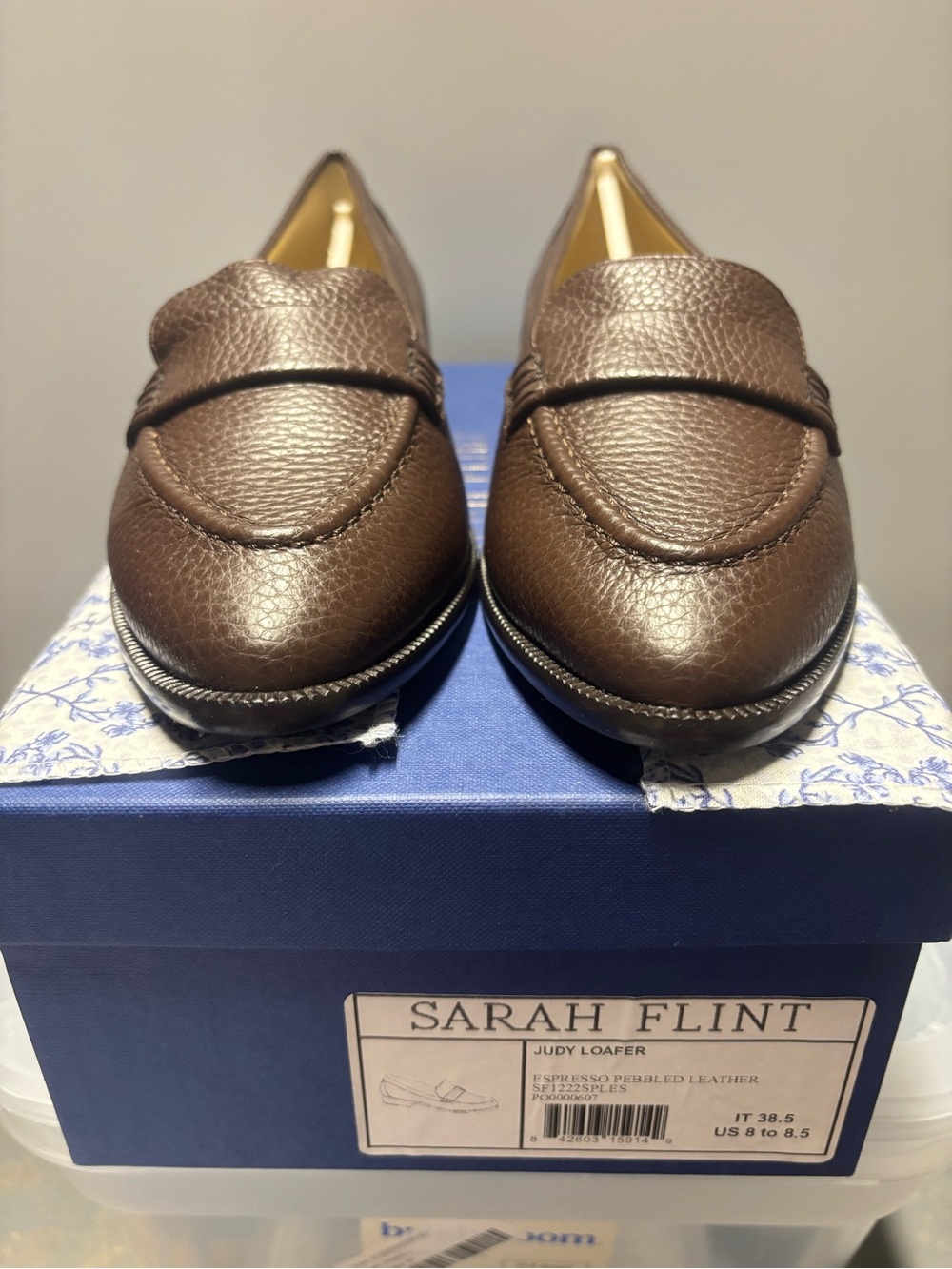 Sarah Flint Brown Pebbled Leather Penny Loafers